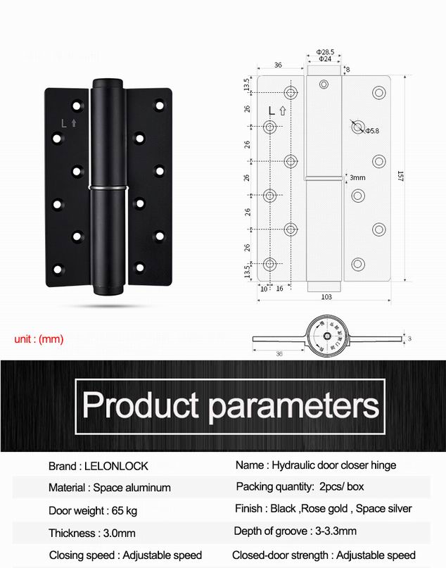 High standard quality matt black hydraulic self close door closer hinge